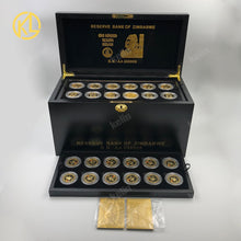 Charger l&#39;image dans la galerie, Free Fedex IE Shipping Zimbabwe Gold plated Metal Bar wooden box set with nice gold bar certificates Gold coin for VIP Gifts
