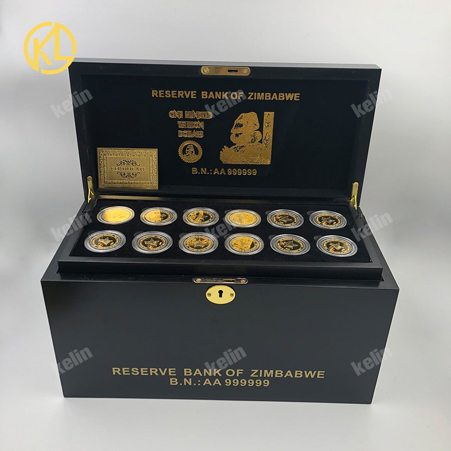 Free Fedex IE Shipping Zimbabwe Gold plated Metal Bar wooden box set with nice gold bar certificates Gold coin for VIP Gifts