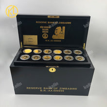 Charger l&#39;image dans la galerie, Free Fedex IE Shipping Zimbabwe Gold plated Metal Bar wooden box set with nice gold bar certificates Gold coin for VIP Gifts
