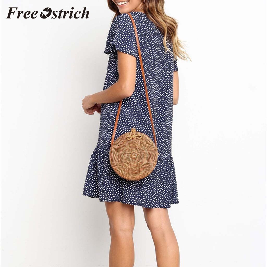 Free Ostrich 2019 Women Button Printing Ruffles V Neck Sleeveless Mini Evening Party Dress Pastoral Style Chic Fresh Dress