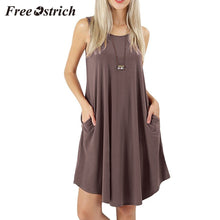 Load image into Gallery viewer, Free Ostrich 2019 Women&#39;s Sleeveless Dress Pockets Casual Swing Dresses Soft Home Casual Solid Tank Mini Dress For Women
