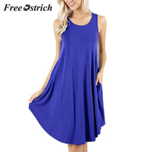 Load image into Gallery viewer, Free Ostrich 2019 Women&#39;s Sleeveless Dress Pockets Casual Swing Dresses Soft Home Casual Solid Tank Mini Dress For Women
