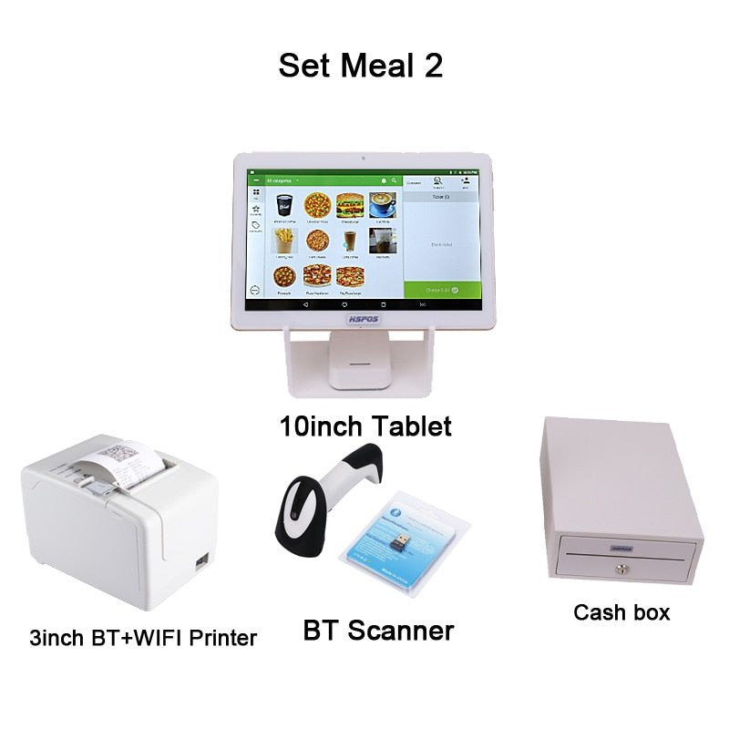 Android POS System Cash Register Machine 10 inch WITH 80mm Thermal Receipt Printer Bluetooth Scanner Built-in WIFI