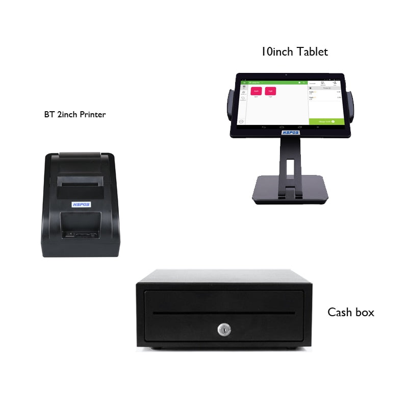 Android POS System Cash Register Machine 10 inch WITH 80mm Thermal Receipt Printer Bluetooth Scanner Built-in WIFI