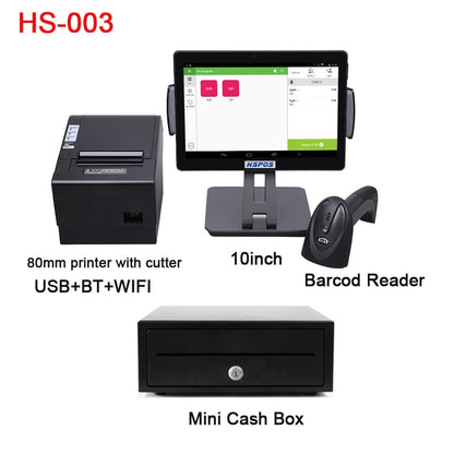 Android POS System Cash Register Machine 10 inch WITH 80mm Thermal Receipt Printer Bluetooth Scanner Built-in WIFI