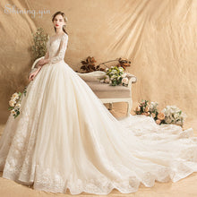 Charger l&#39;image dans la galerie, French New Style Lace  Wedding Dress Boat Neck Long Tail Long Sleeve Elegant Bridal Gown
