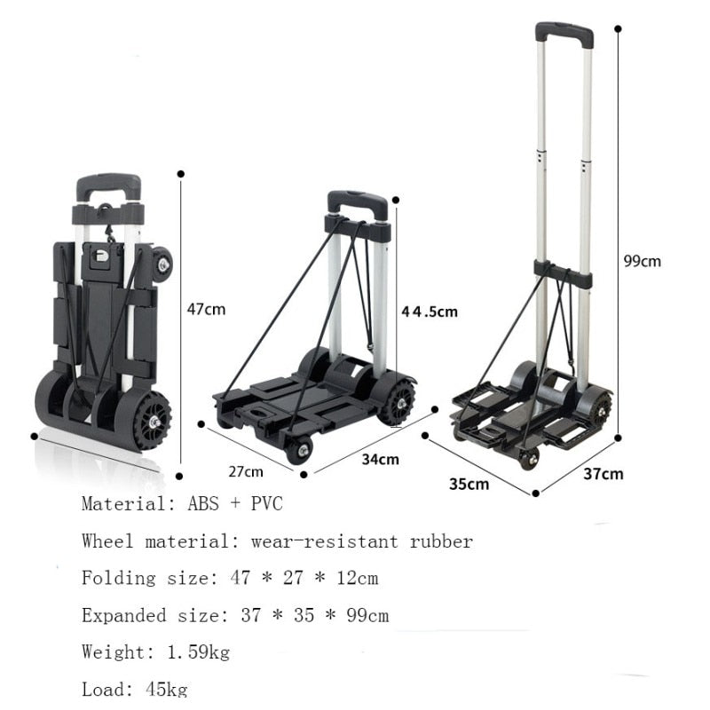 Full Folding Stainless Steel Luggage Car ABS Folding Flatbed  Luggage Easy To Carry Trolley Suitcase Schoolbags Shopping Carts
