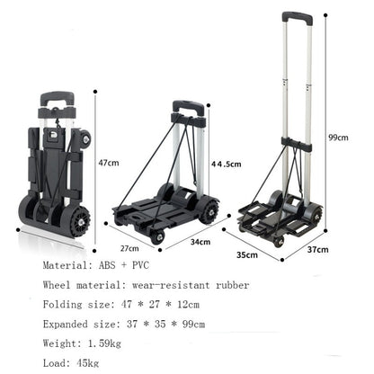 Full Folding Stainless Steel Luggage Car ABS Folding Flatbed  Luggage Easy To Carry Trolley Suitcase Schoolbags Shopping Carts