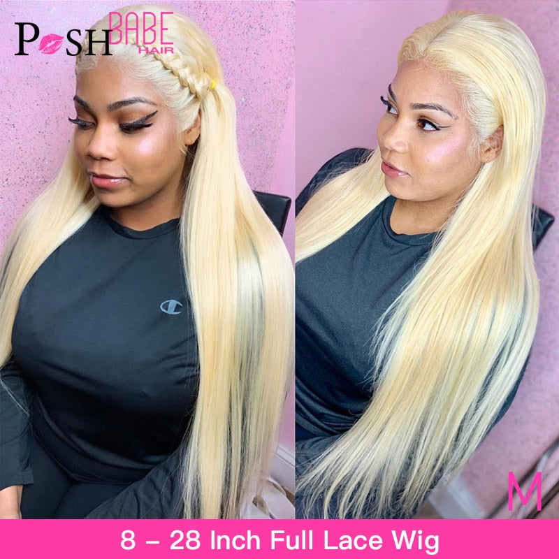 Full Lace Human Hair Wigs 613 Blonde Remy 8 - 28 inch Long Brazilian Straight Pre Plucked Glueless Full Lace Wig with Baby Hair
