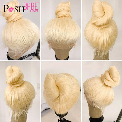 Full Lace Human Hair Wigs 613 Blonde Remy 8 - 28 inch Long Brazilian Straight Pre Plucked Glueless Full Lace Wig with Baby Hair