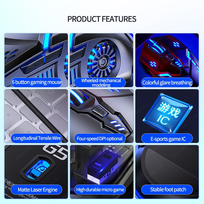 G5 Wired Mouse, Button Sound / Button Mute Mouse, Computer Mouse Gamer, Computer Accessories,Suitable For Home or Office