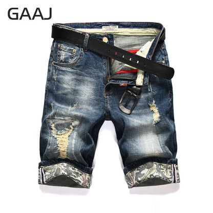 GAAJ Men's Jeans Shorts Cotton Jean Ripped Summer Capri Men's Cowboys Biker Distressed Hip Hop Streetwear Denim Short Jean For Man male pants skinny ripped jeans for men Brand classic Blue Plus Size XL 2XL 3XL 36 38 40