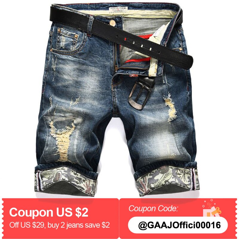 GAAJ Men's Jeans Shorts Cotton Jean Ripped Summer Capri Men's Cowboys Biker Distressed Hip Hop Streetwear Denim Short Jean For Man male pants skinny ripped jeans for men Brand classic Blue Plus Size XL 2XL 3XL 36 38 40