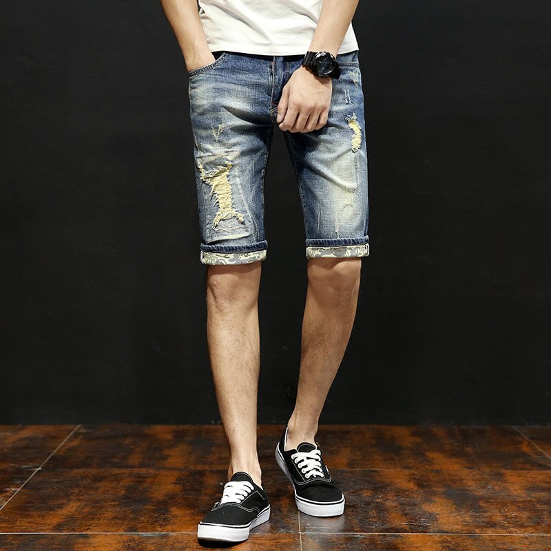 GAAJ Men's Jeans Shorts Cotton Jean Ripped Summer Capri Men's Cowboys Biker Distressed Hip Hop Streetwear Denim Short Jean For Man male pants skinny ripped jeans for men Brand classic Blue Plus Size XL 2XL 3XL 36 38 40
