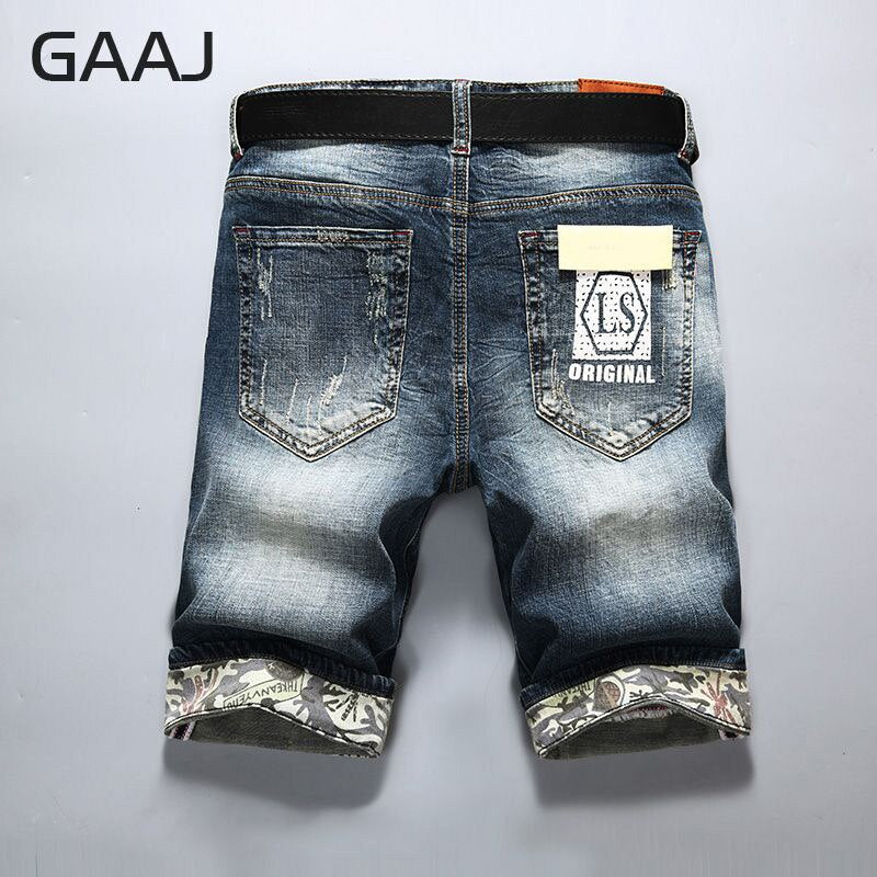 GAAJ Men's Jeans Shorts Cotton Jean Ripped Summer Capri Men's Cowboys Biker Distressed Hip Hop Streetwear Denim Short Jean For Man male pants skinny ripped jeans for men Brand classic Blue Plus Size XL 2XL 3XL 36 38 40