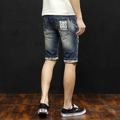 GAAJ Men's Jeans Shorts Cotton Jean Ripped Summer Capri Men's Cowboys Biker Distressed Hip Hop Streetwear Denim Short Jean For Man male pants skinny ripped jeans for men Brand classic Blue Plus Size XL 2XL 3XL 36 38 40