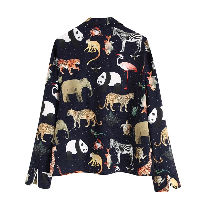GCAROL Women Long Sleeve Animal Print Blouse Notched Collar Loose Crop Tops Vintage Asymmetric Length Casual Shirts For 4 Season