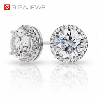 GIGAJEWE 1.0ct X 2 pieces 6.5mm Moissanite White D VVS1 Round Cut Customized 18K Gold Circle Stud Earrings Jewelry Woman Gift