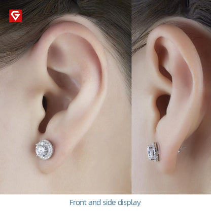 GIGAJEWE 1.0ct X 2 pieces 6.5mm Moissanite White D VVS1 Round Cut Customized 18K Gold Circle Stud Earrings Jewelry Woman Gift
