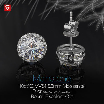 GIGAJEWE 1.0ct X 2 pieces 6.5mm Moissanite White D VVS1 Round Cut Customized 18K Gold Circle Stud Earrings Jewelry Woman Gift
