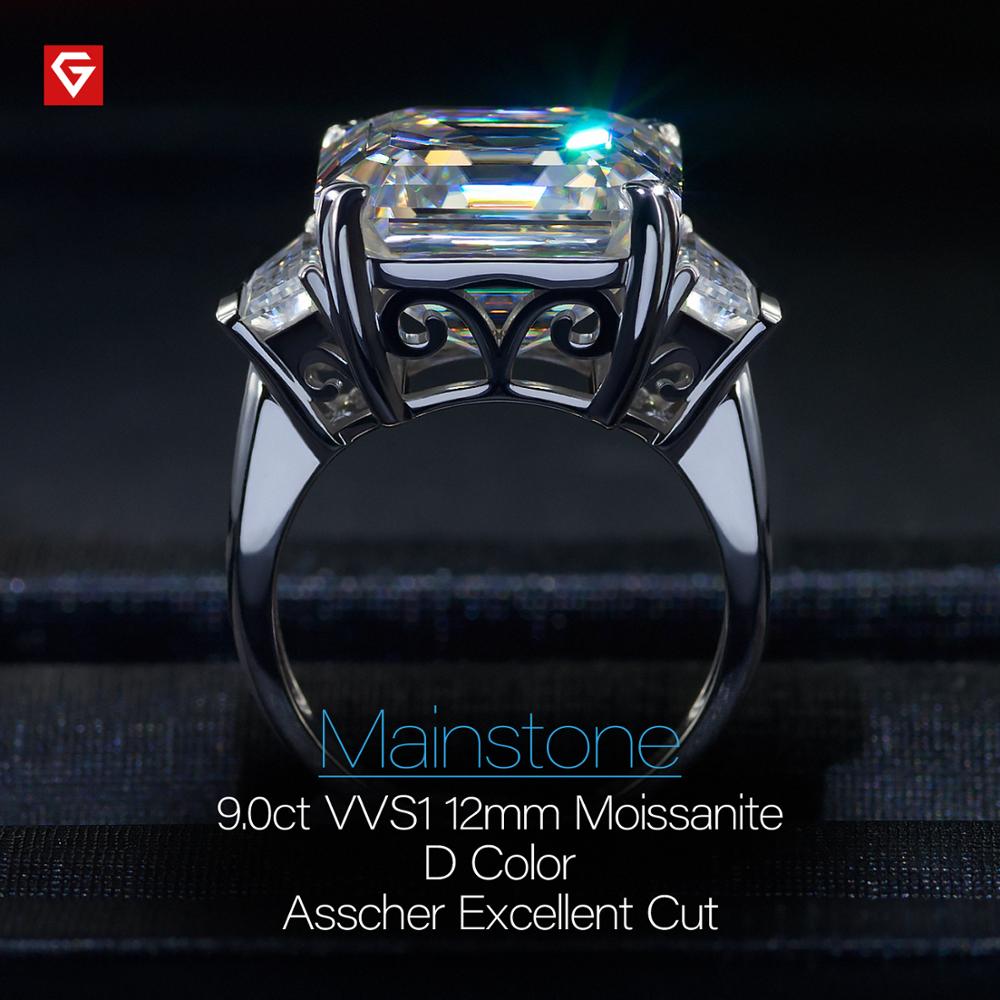 GIGAJEWE Total 9.76ct 12.0mm Moissanite D VVS1 Asscher Cut Customized 14K White Gold Ring Jewelry Woman Girlfriend Gift Jewellery