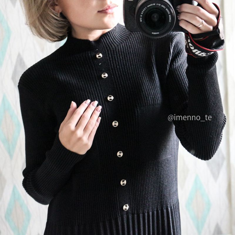 GIGOGOU Long Women Dress Button False Pocket Knitted A Line Dress Turtlneck Pullover Tops Soft Female Maxi Vestidos de fiesta de