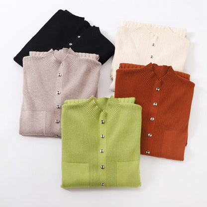 GIGOGOU Long Women Dress Button False Pocket Knitted A Line Dress Turtlneck Pullover Tops Soft Female Maxi Vestidos de fiesta de