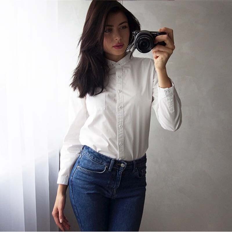 GOPLUS 2019 White Blouse Women's Shirt Cotton Womens Tops and Blouses Vintage Stand Collar Blusas Mujer De Moda 2019 Haut Femme