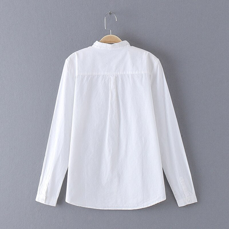 GOPLUS 2019 White Blouse Women's Shirt Cotton Womens Tops and Blouses Vintage Stand Collar Blusas Mujer De Moda 2019 Haut Femme