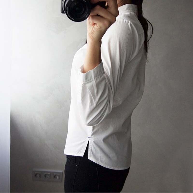 GOPLUS 2019 White Blouse Women's Shirt Cotton Womens Tops and Blouses Vintage Stand Collar Blusas Mujer De Moda 2019 Haut Femme
