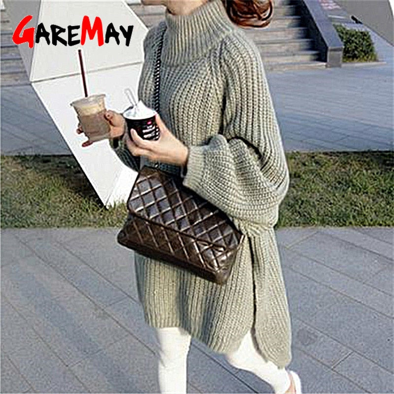 GareMay Autumn Winter Knitted Sweater Dress Women's Warm Turtleneck Sexy Loose Pregnant Maxi Plus Size Female Ladies Long Sweaters