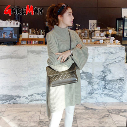 GareMay Autumn Winter Knitted Sweater Dress Women's Warm Turtleneck Sexy Loose Pregnant Maxi Plus Size Female Ladies Long Sweaters