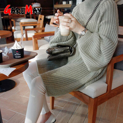 GareMay Autumn Winter Knitted Sweater Dress Women's Warm Turtleneck Sexy Loose Pregnant Maxi Plus Size Female Ladies Long Sweaters
