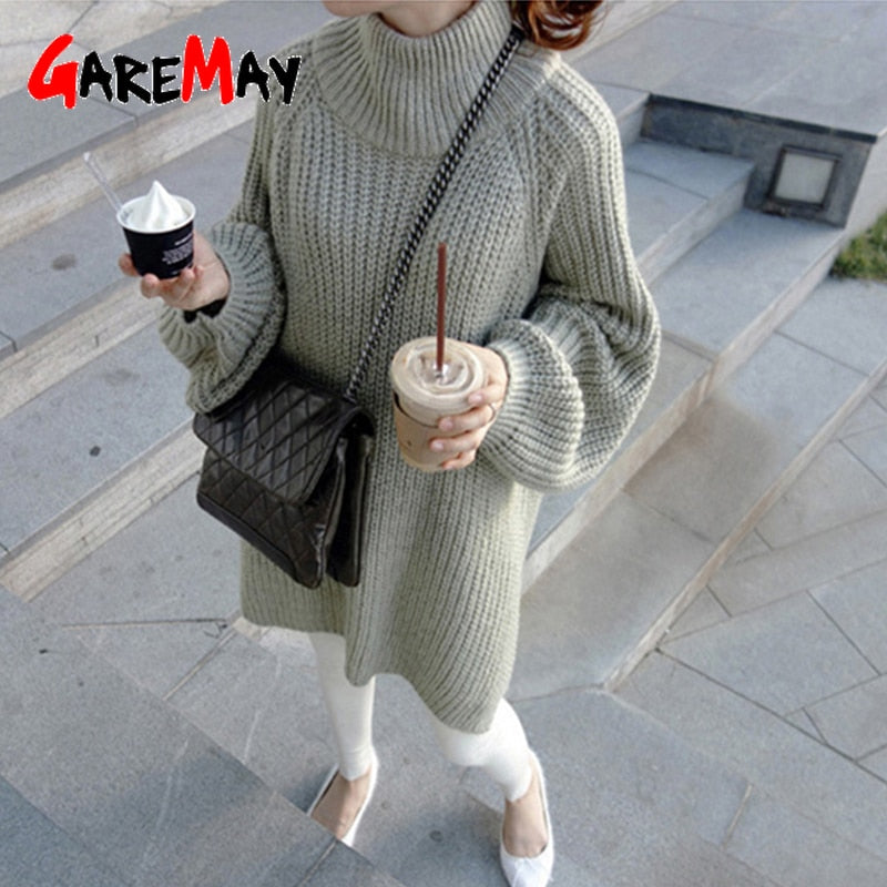 GareMay Autumn Winter Knitted Sweater Dress Women's Warm Turtleneck Sexy Loose Pregnant Maxi Plus Size Female Ladies Long Sweaters