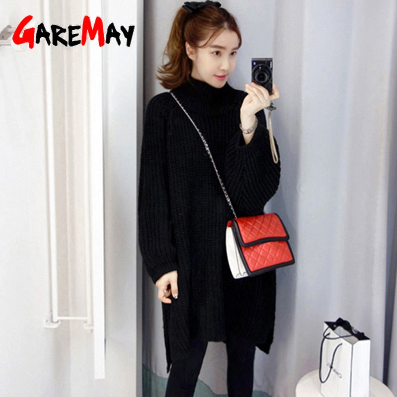 GareMay Autumn Winter Knitted Sweater Dress Women's Warm Turtleneck Sexy Loose Pregnant Maxi Plus Size Female Ladies Long Sweaters