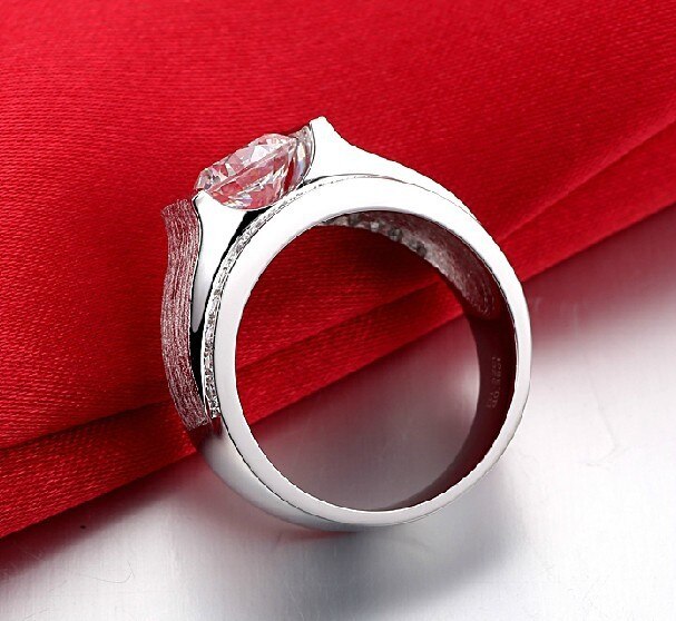Genuine 14K Men's White Gold Ring Tension Mount 1CT Diamond Ring for Husband Engagement Ring White Gold Jewellery