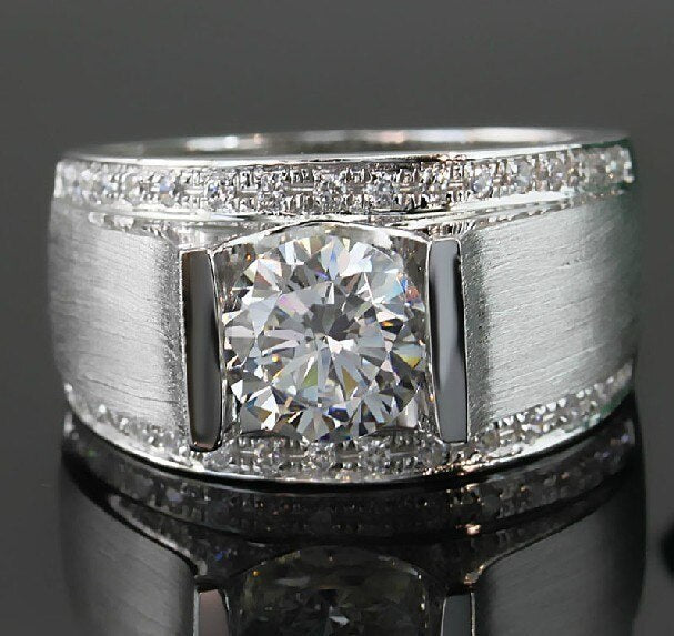 Genuine 14K Men's White Gold Ring Tension Mount 1CT Diamond Ring for Husband Engagement Ring White Gold Jewellery