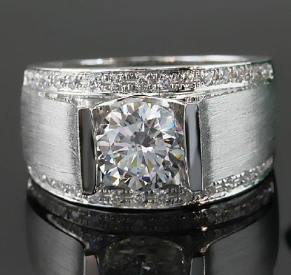 Genuine 14K Men's White Gold Ring Tension Mount 1CT Diamond Ring for Husband Engagement Ring White Gold Jewellery