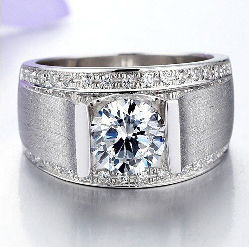 Genuine 14K Men's White Gold Ring Tension Mount 1CT Diamond Ring for Husband Engagement Ring White Gold Jewellery