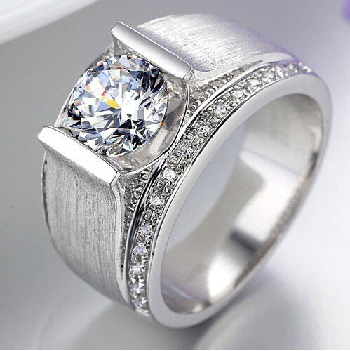Genuine 14K Men's White Gold Ring Tension Mount 1CT Diamond Ring for Husband Engagement Ring White Gold Jewellery