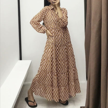 Geometric Printing Women Long Sleeve Shirtwaist Dress 2019 Autumn Leisure lady Loose Chiffon Dresses D3308