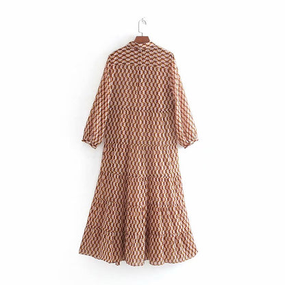 Geometric Printing Women Long Sleeve Shirtwaist Dress 2019 Autumn Leisure lady Loose Chiffon Dresses D3308