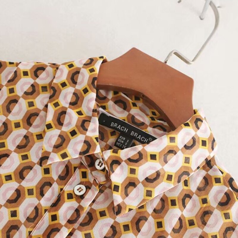 Geometric Printing Women Long Sleeve Shirtwaist Dress 2019 Autumn Leisure lady Loose Chiffon Dresses D3308