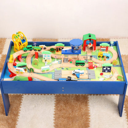 Wooden Railway Table Hospital Bus Airport Station Orbit Game Table Set Toys Children Educational Train Korean Track Toys