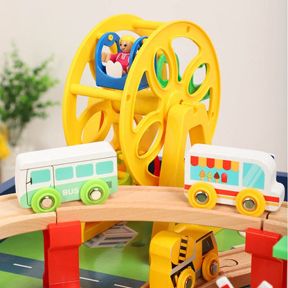 Wooden Railway Table Hospital Bus Airport Station Orbit Game Table Set Toys Children Educational Train Korean Track Toys
