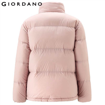 Giordano Women Down Jackets Stand Collar 90% White Goose Down Jacket Lightweight Slant Pocket Down Coat 05371706