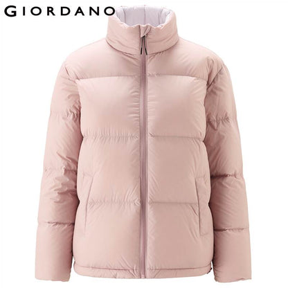 Giordano Women Down Jackets Stand Collar 90% White Goose Down Jacket Lightweight Slant Pocket Down Coat 05371706
