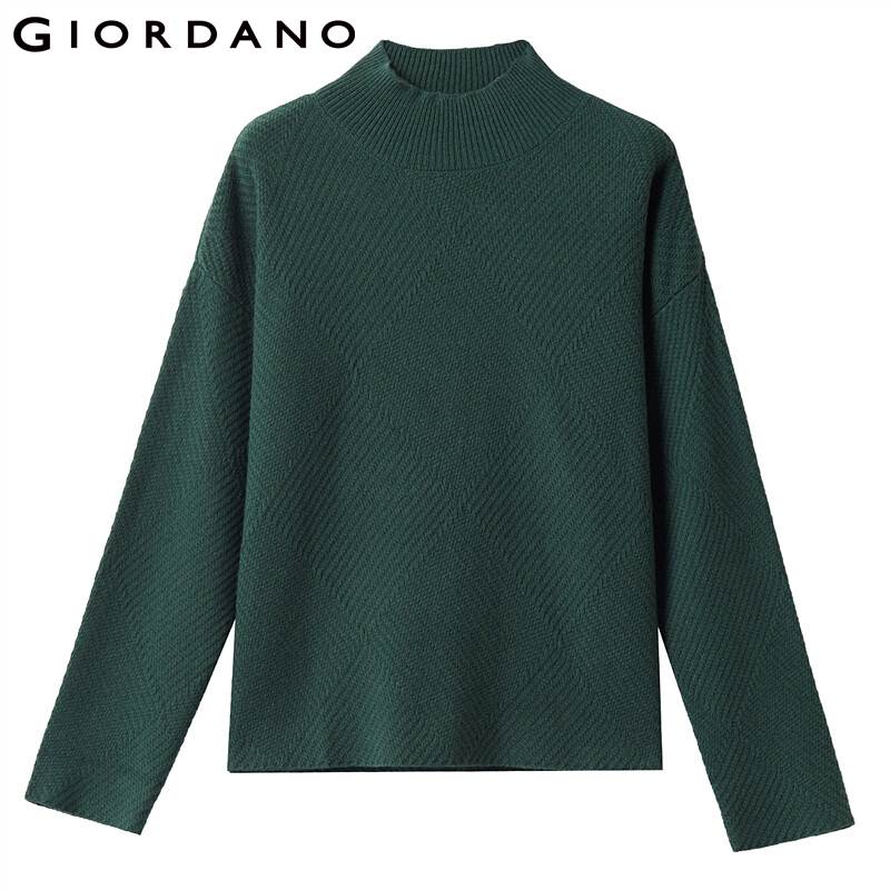 Giordano Women Sweaters Thick Plain Dropped Shoulder Turtleneck Pullover Sweater 5 Needle Knitting Ropa Invierno Mujer 05350627