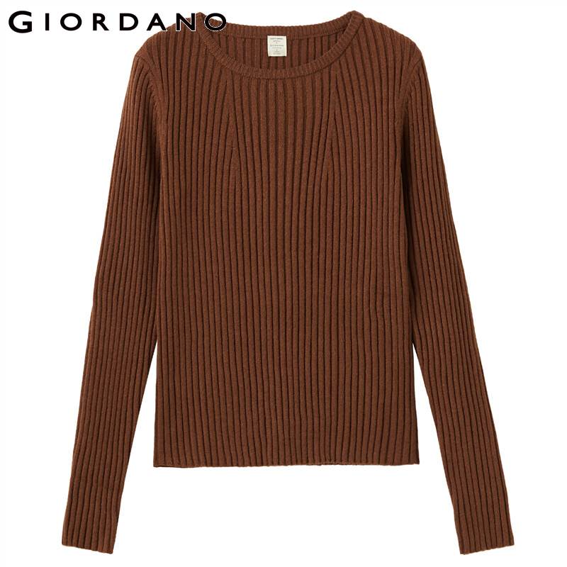 Giordano Women Sweaters Thick Slim Soild Plain Crewneck Sweater 5 Needle Middle Thickness Warm Pull Femme 05350635