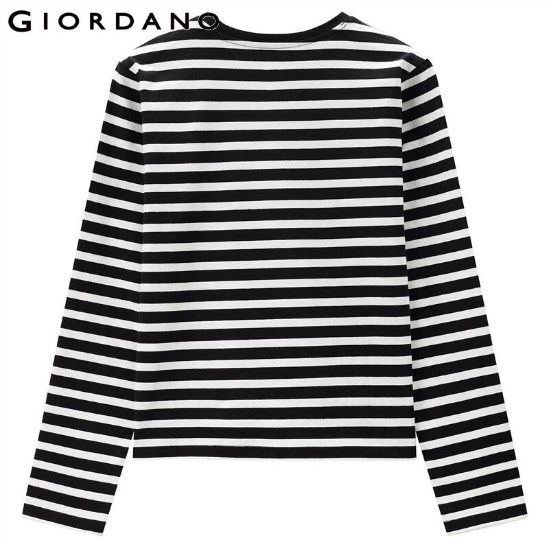 Giordano Women Tshirts Stripe Crewneck Long Sleeve Tee Shirts Casual Tshirts 13321751